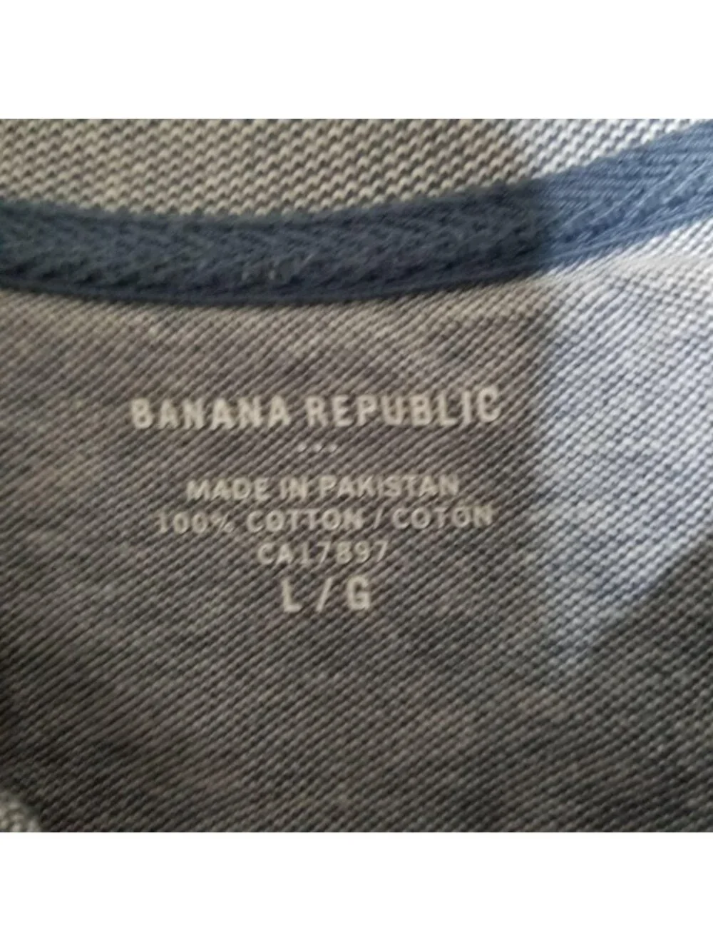 Banana Republic Mens Gray & White Striped Polo Shirt Size Large 100% Cotton Shor